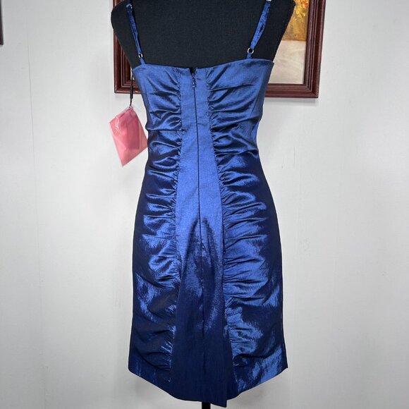 Calvin Klein A-Line Dress Women 6 Spaghetti Strap Shiny Blue Cocktail Party NWT - Picture 5 of 15